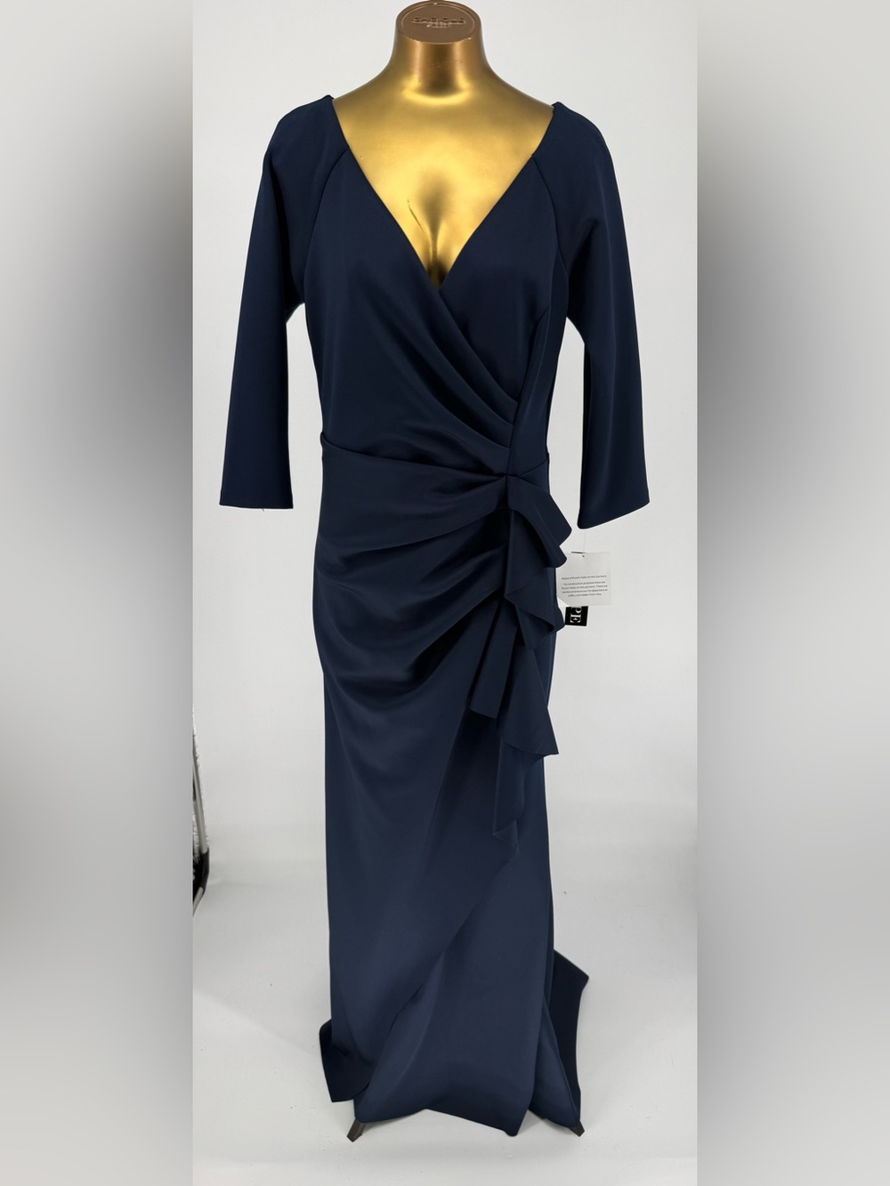 NWT XSCAPE Navy Waterfall Ruffle Formal Gown Size 12